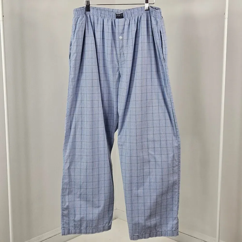 Polo Ralph Lauren Blue Plaid Pajama Lounge Sleepwear Bottoms‎ | Men's XL | 40-42